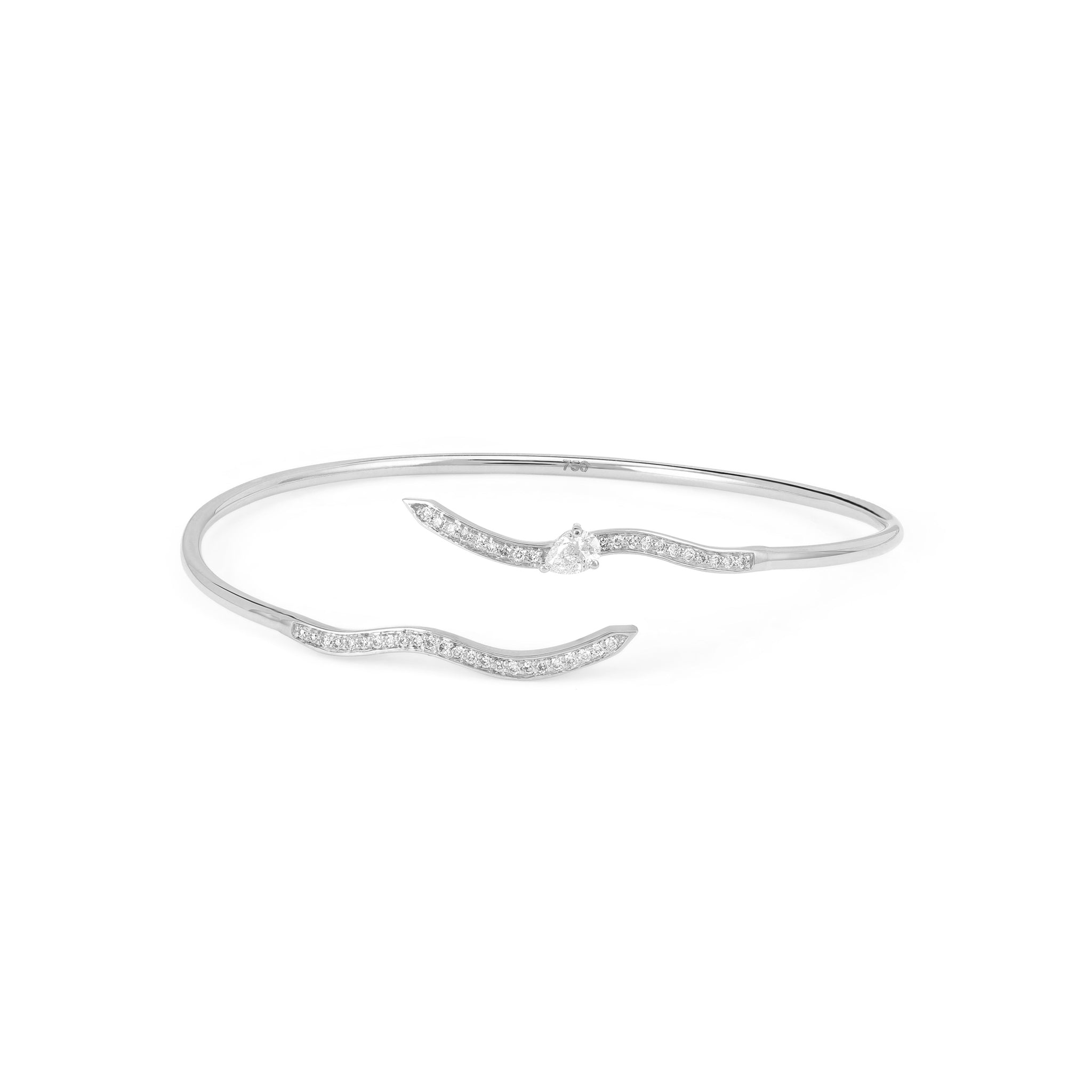 Diamond Dune Wave Bangle in White Gold